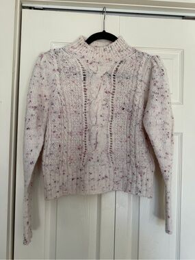 Rebecca Taylor Cream Speckled Cable Knit Turtleneck Sweater
